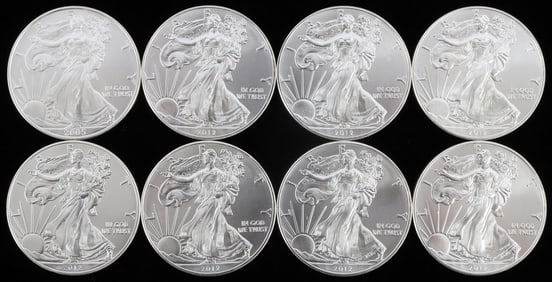 8 SILVER 1 OZT BU AMERICAN EAGLE COINS 2005 2012