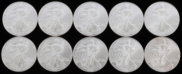 10 2000 SILVER AMERICAN EAGLE COIN LOT