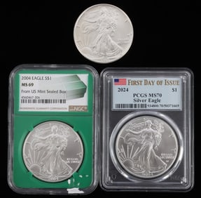 SILVER AMERICAN EAGLE COIN LOT PCGS MS70 NGC MS69