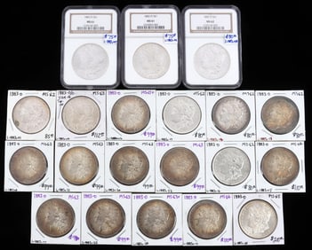 DEALER LOT OF 20 MS 1883 O MORGAN SILVER DOLLARS