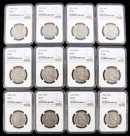 LOT OF 12 FRANKLIN HALF DOLLARS NGC GRADED