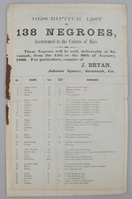 DETAILED BROADSIDE 138 AFRICAN SLAVE AUCTION SALE