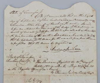 US ANDREW JACKSON WRITTEN & SIGNED COURT DOCUMENT