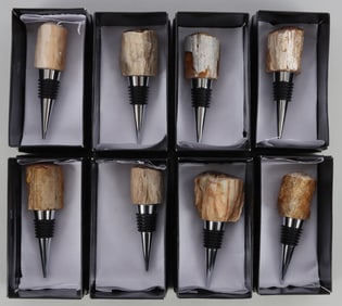 LOT OF 8 PETRIFIED WOOD WINE STOPPERS
