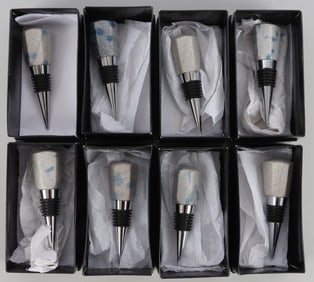 LOT OF 8 BLUE QUARTZ WINE STOPPERS