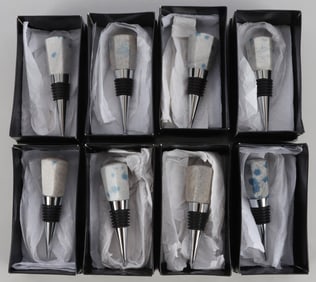 LOT OF 8 BLUE QUARTZ WINE STOPPERS