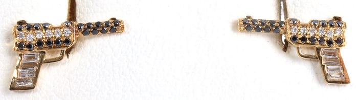 18KT GOLD & DIAMOND PISTOL EARRINGS
