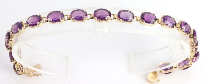 7 INCH 14K AMETHYST YELLOW GOLD BRACELET