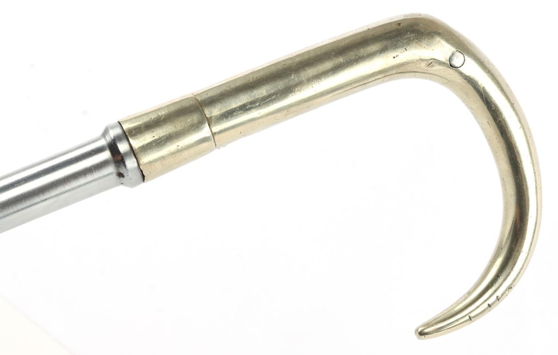 ANTIQUE GENTLEMAN GUN CANE WALKING STICK: Nickel handle with steel barrel. 35 inches. Clear bore. Ferrule tip is removed and serves as tool to retract hammer. Breach measures 9.84mm. Tip measures 8.65mm. Functions without issue. Caliber: Unkn