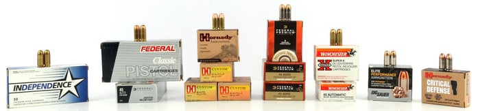 370 RDS ASSORTED 45 AUTO MIXED GRAIN AMMO LOT