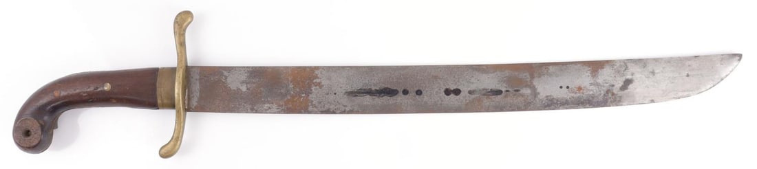 AUSTRO-HUNGARIAN PIONEER TROOPS SABER: Model 1915 of Austro-Hungarian saber for the pioneer troops (sappers and engineers). Partially broken wooden pommel. Blade has rust, paint, and scorch marks, appropriate to the tasks for which it woul