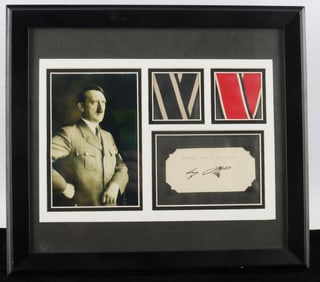 WWII FRAMED HITLER SIGNATURE & IRON CROSS RIBBONS