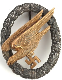 WWII GERMAN LUFTWAFFE PARATROOPER BADGE IN ZINC
