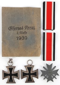 LOT OF 3 WWII GERMAN WAR MERIT CROSS & IRON CROSS