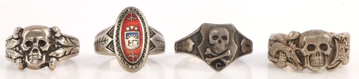 4 WWII GERMAN RINGS SS TOTENKOPF LATVIAN VOLUNTEER
