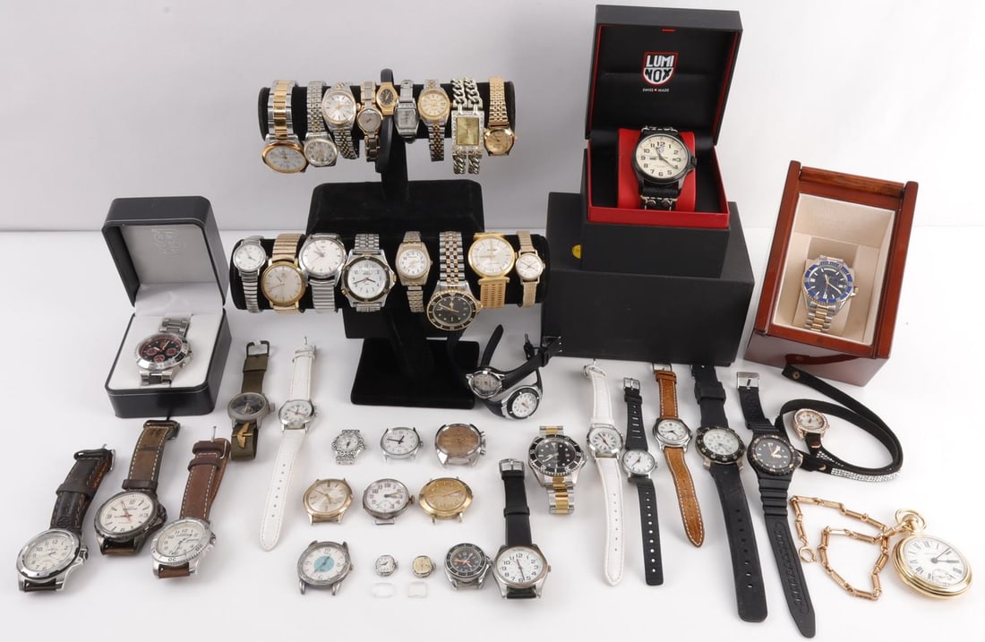 LOT OF WATCH PARTS AND TOOLS 6 POUNDS: Good variety. Some work.