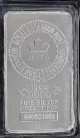 10 OZT OUNCE 999 FINE SILVER BAR INGOT CANADA MINT