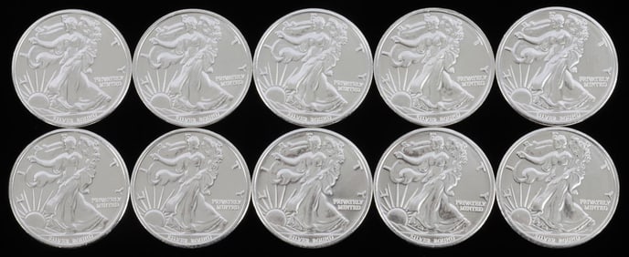 LOT OF 10 999 FINE SILVER 1 OZT OUNCE ROUNDS