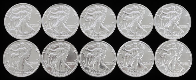 LOT OF 10 999 FINE SILVER 1 OZT OUNCE ROUNDS