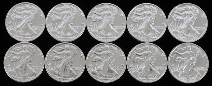 LOT OF 10 .999 FINE SILVER 1 OZT OUNCE ROUNDS