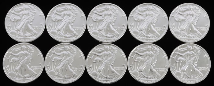 LOT OF 10 .999 FINE SLIVER 1 OZT OUNCE ROUNDS