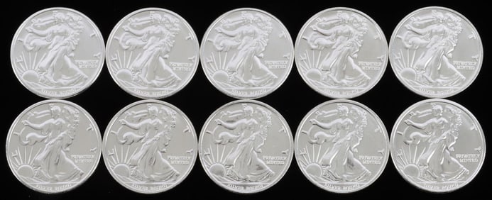 LOT OF 10 999 FINE SILVER 1 OZT OUNCE ROUNDS