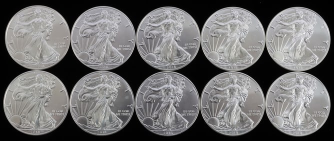 10 2018 SILVER AMERICAN EAGLE 1 OZT OUNCE BU COINS