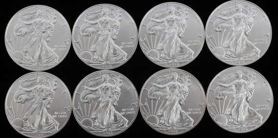 8 2015 AMERICAN SILVER EAGLE 1 OZT OUNCE BU COINS