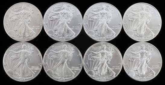 8 MIX DATE 1 OZT OUNCE SILVER AMERICAN EAGLE COINS