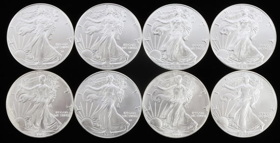 8 MIX DATE 1 OZT OUNCE SILVER AMERICAN EAGLE COINS