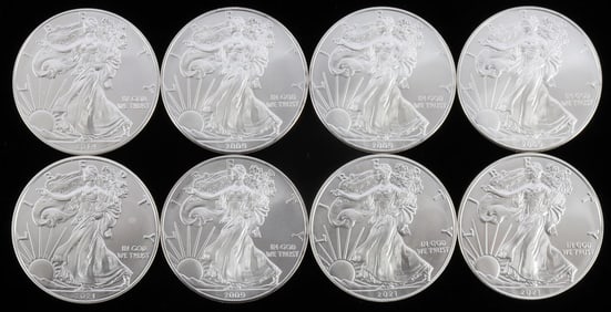 8 MIX DATE 1 OZT OUNCE SILVER AMERICAN EAGLE COINS