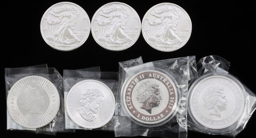 LOT 7 WOLF KOOKABURRA KANGAROO 1 OZT SILVER COINS