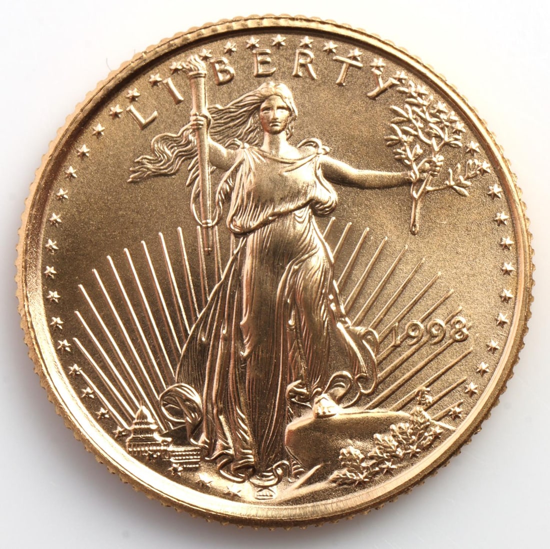 1998 GOLD 1/10 OZT OUNCE AMERICAN EAGLE BU COIN: Brilliant uncirculated. This lot has a reserve.