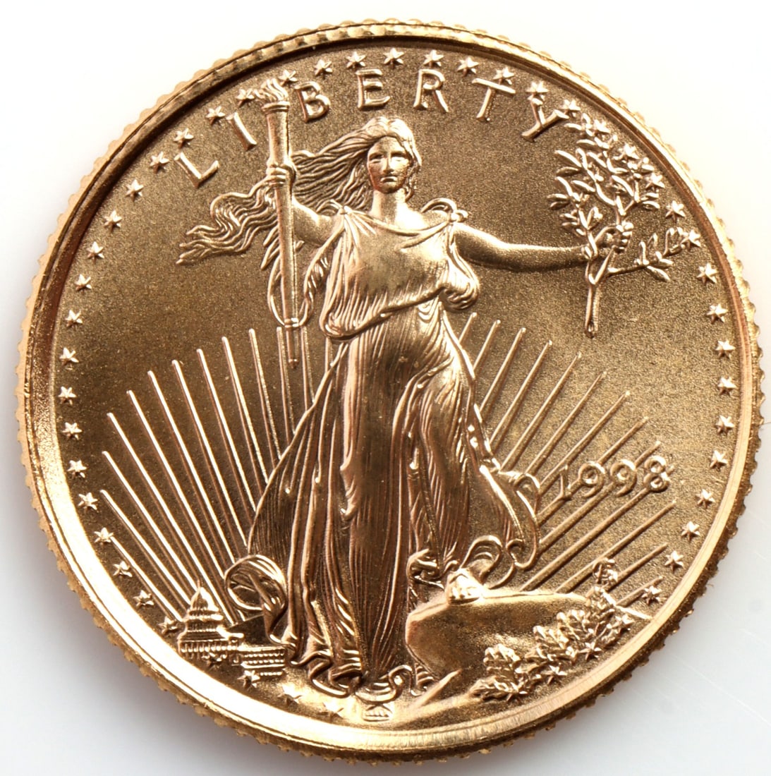 1998 GOLD 1/10 OZT OUNCE AMERICAN EAGLE BU COIN: Brilliant uncirculated. This lot has a reserve.