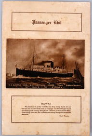 1916 S.S. VENTURA SYDNEY TO SAN FRANCISCO LIST