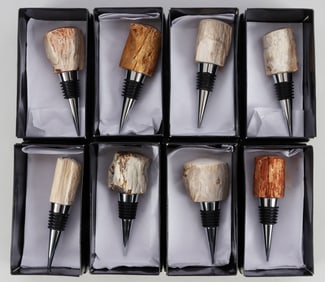 LOT OF 8 PETRIFIED WOOD WINE STOPPERS