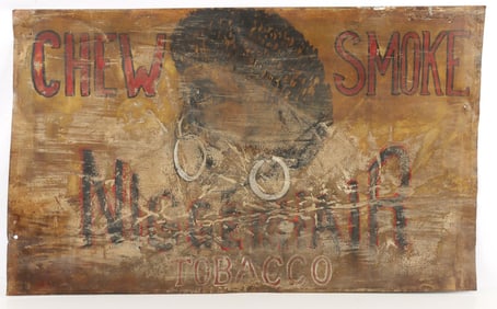 TIN ADVERTISING SIGN FOR "NIGGERHAIR TOBACCO"