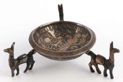 PERUVIAN .925 FIGURAL COIN SALT CELLAR 1868