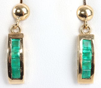18KT YELLOW GOLD AND EMERALD EARRINGS