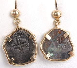 14KT YELLOW GOLD SPANISH REALE EARRINGS