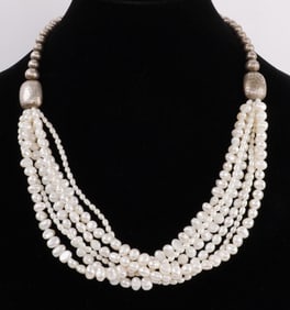 SILPADA MULTI STRAND PEARL AND SILVER NECKLACE