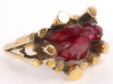 14 KT YELLOW GOLD AND RUBY RING LETENDRE DESIGN