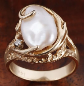 14K GOLD RING WITH NATURAL PEARL SIZE 5.5