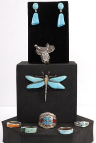 LOT OF 8 STERLING RINGS EARRINGS PENDANT