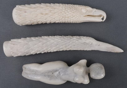 3 ANIMAL BONE PRECARVED HANDLE FOR KNIFE LOT