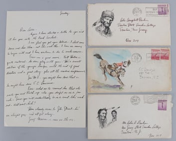 4 JOHN SEVERIN ILLUSTRATED POSTAL COVERS & LETTERS