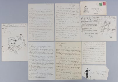 JOHN SEVERIN ILLUSTRATED POSTAL COVER & 9 LETTERS