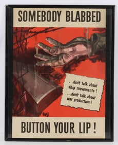 WWII POSTER SOMEBODY BLABBED BUTTON YOUR LIP