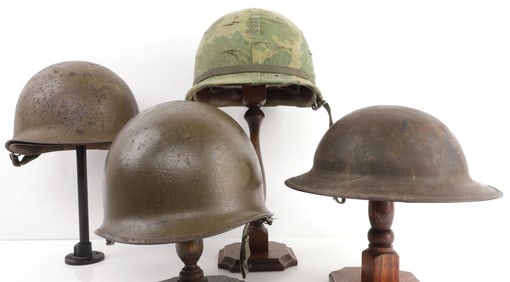 1 WWI BRODIE & 3 WWII M1 HELMET LOT