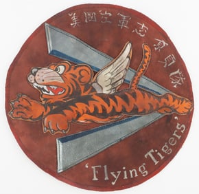 WWII FLYING TIGERS AVG LARGE PAINTED LEATHER PATCH